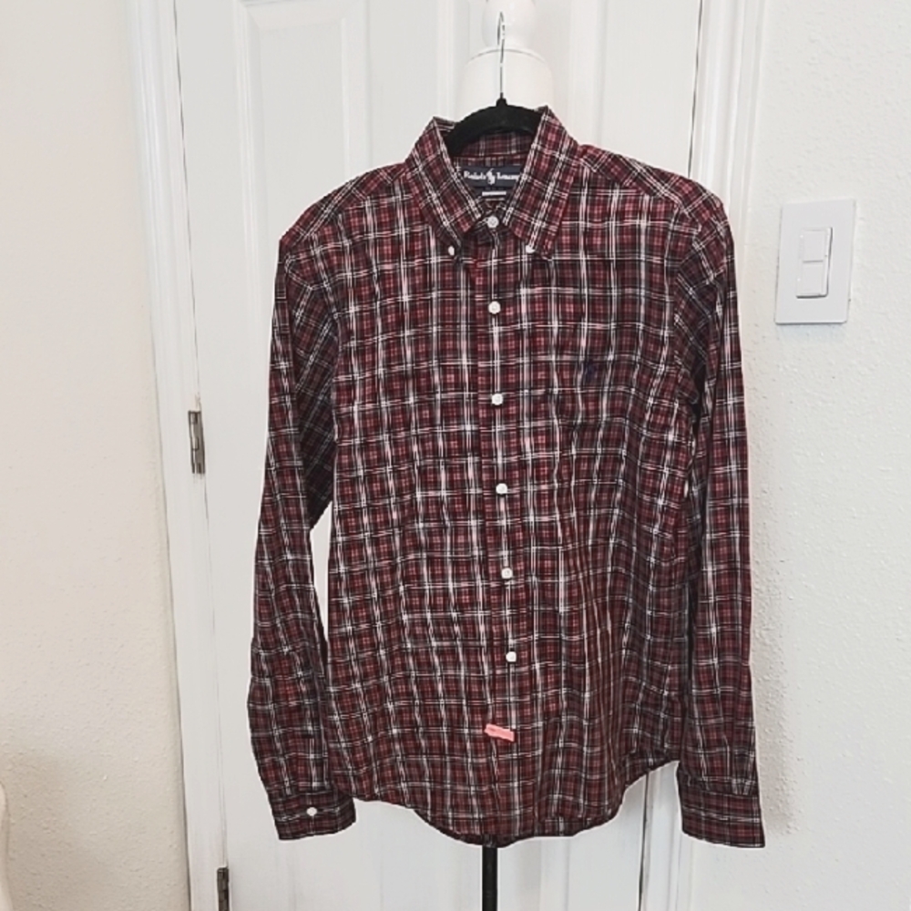 Polo Ralph Lauren Custom Fit Red Plaid Cotton Button Down Shirt Size SM